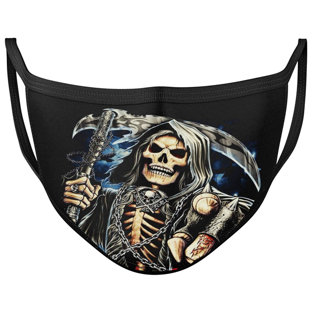 Darkwear Skull Dragon Horse Spiral Punk Tribal Roses Blood rose Face Mask Covering Reusable Washable Fashion Mask (GRIM REAPER)