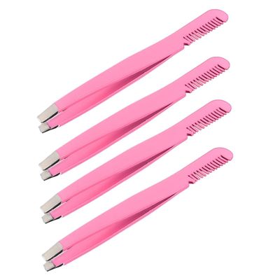 4pcs Diagonal Eyebrow Pliers Eyebrow Scissors Makeup Tool Eyebrow Grooming Comb Eyebrow Comb Eyebrow Trimmer Eyelashes Grooming Brush Stainless Steel Bevel Contouring Brush