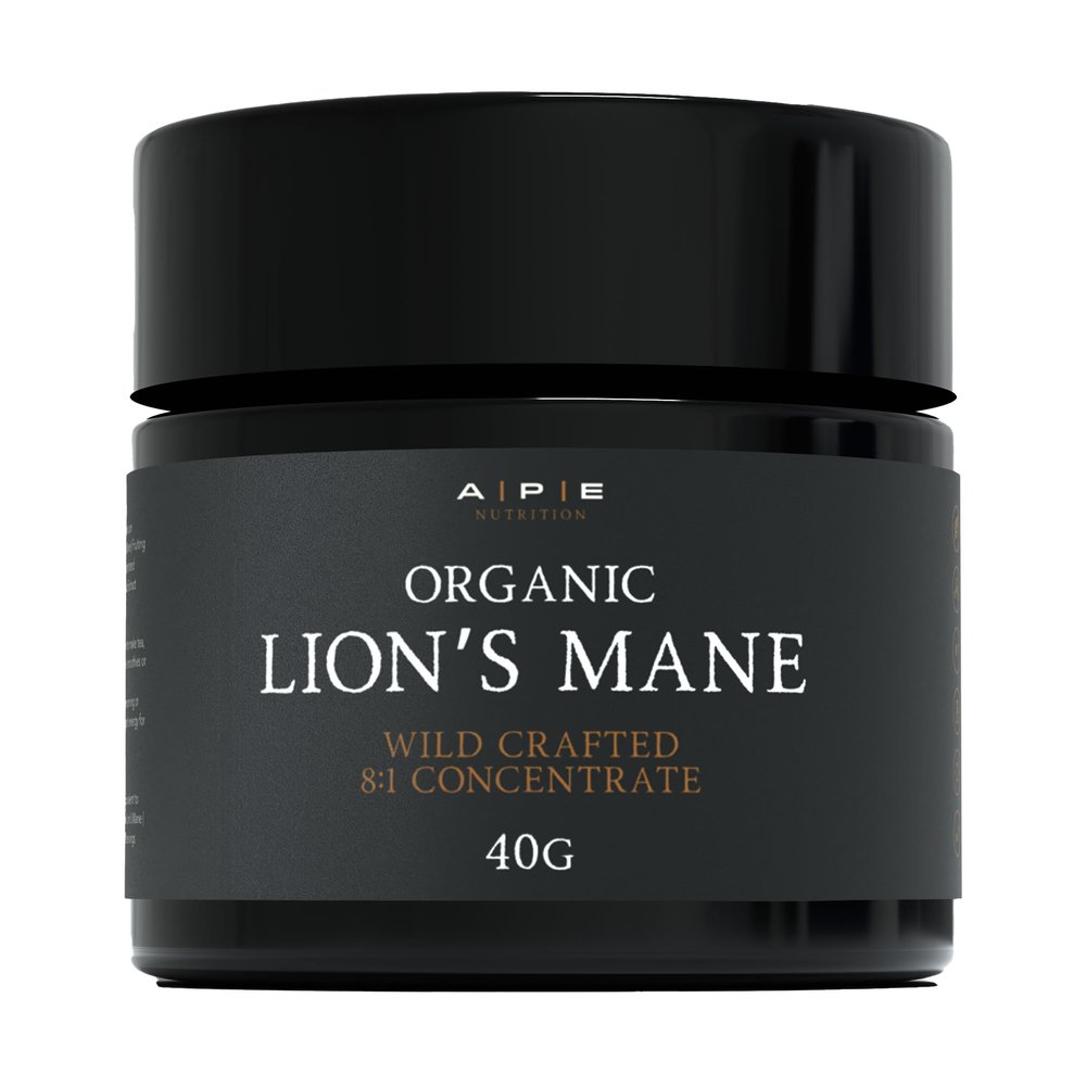 APE Nutrition Organic Lions Mane Mushroom Extract Powder - Certified Organic & Wild Crafted, Improves Memory & Focus, UK Supplements, Pure Concentrated Extract, 40G (40-80 Servings)