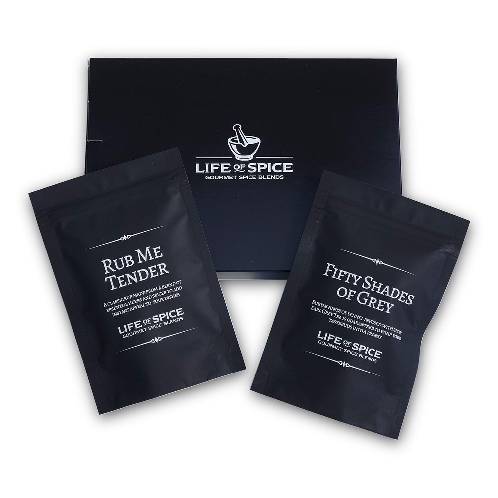 Life of Spice Twin Pack Rub Gift | 2 Superb BBQ rubs in Gift Box | Rub Me Tender (50g) / Fifty Shades of Grey (38g) | Paprika, Black Pepper, Fennel and Earl Grey Tea | Chilli-Free BBQ Rub Set
