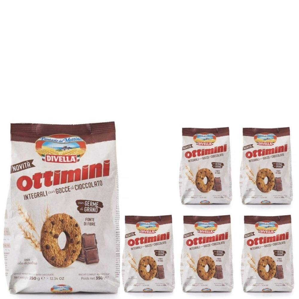 Divella Biscotti Ottimini Integrali Con Gocce di Cioccolato 6 Confezioni da 350 grammi