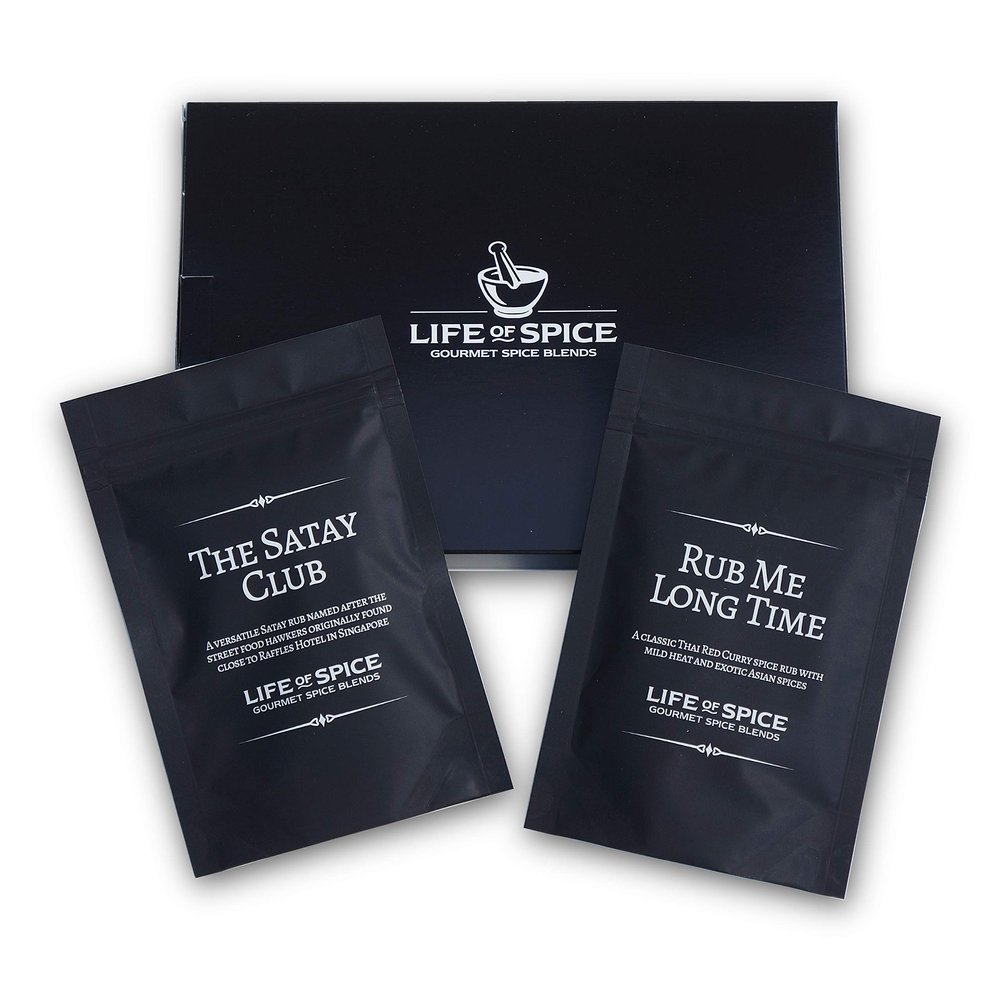 Life of Spice Twin Pack Rub Gift | 2 great Asian Spice rubs in gift box | The Satay Club (60g) / Rub Me Long Time (60g) | Paprika, Garlic, Turmeric, Lemongrass and Galangal | Asian Street Food Rub Set