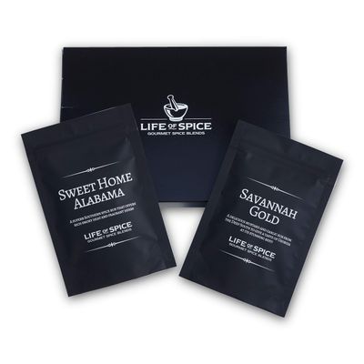 Life of Spice Twin Pack Rub Gift | 2 Great All Purpose Barbecue rubs in Gift Box | Sweet Home Alabama (40g) / Savannah Gold (60g) | Mustard, Garlic, Sage and Thyme | Superb American BBQ Rub Set