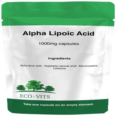 ECO-VITS Alpha LIPOIC Acid (1000MG) 120 CAPS. Recyclable Packaging. Sealed Pouch