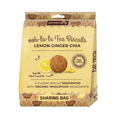 Rhythm 108 Lemon Ginger Chia Sharing Biscuit Bag - 135g, 2 Pack