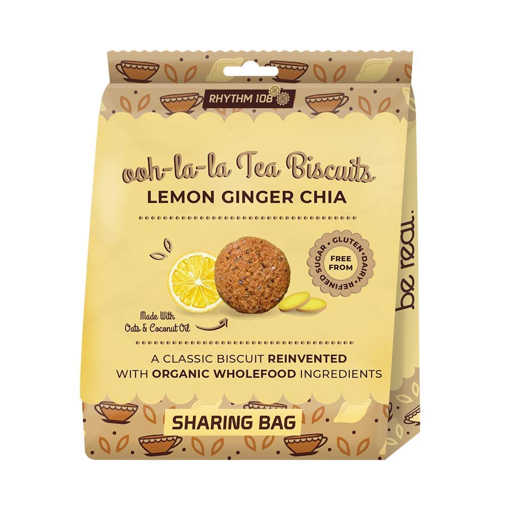 Rhythm 108 Lemon Ginger Chia Sharing Biscuit Bag - 135g, 3 Pack