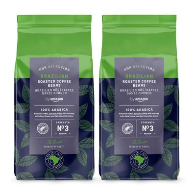 by Amazon Brazilian Coffee Beans, Medium Roast, 1 Kg (2 Packs of 500g)- Rainforest Alliance Certified