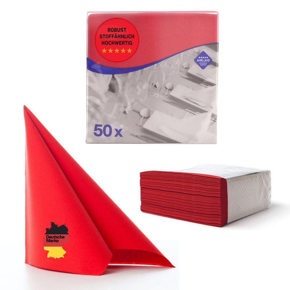 100 Aroba Airlaid Napkins Fabric-Like 19 Colours 40 x 40 cm 1/4 Fold High-Quality Wedding Napkins Fabric Look for Birthday Hotel Catering Celebrations Christmas Wedding Red