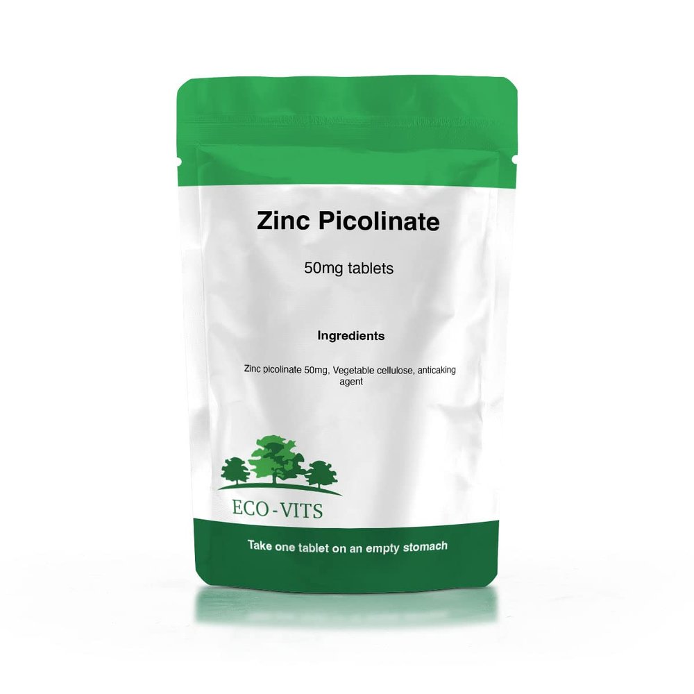 ECO-VITS ZINC PICOLINATE (50MG) 120 TABS. Recyclable Packaging. Sealed Pouch
