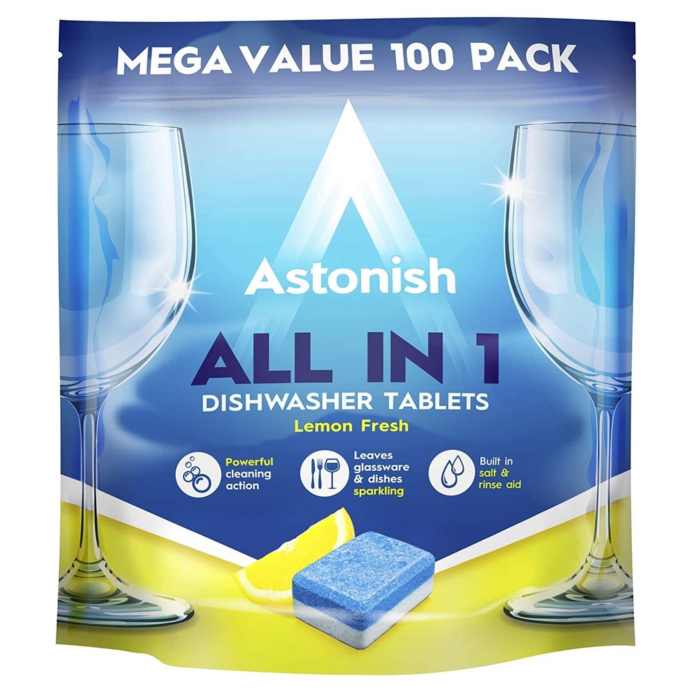 Astonish All in One Dishwasher Tablets 2x100 Tablets | With Build in Rinse Aid and Salt Action | Pack of 2