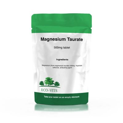 ECO-VITS Magnesium TAURATE (500MG) 120 TABS. Recyclable Packaging. Sealed Pouch