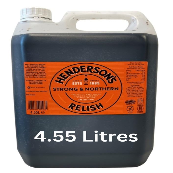 Henderson's Relish. an Alternative to Worcestershire Sauce. A Spicy, Gluten Free Sauce. Plant Based Ingredients. Suitable for Vegans / Vegetarians. 4.55 Litre Bottle.