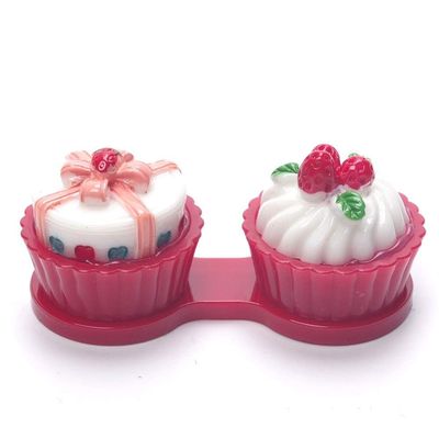 6 Color Cream Cake Glasses Double Contact Lenses Box Contact Lens Case For Eyes Care Kit Holder Container Portable (Color : Red)