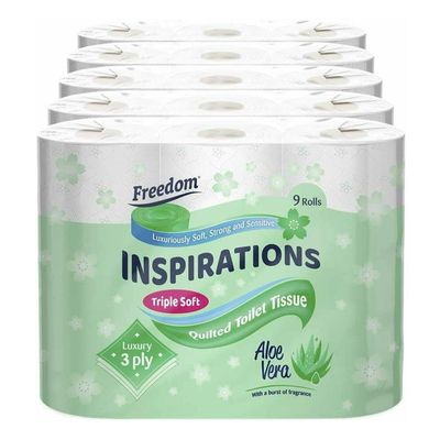 Freedom Inspirations Quilted 3 Ply Scented Toilet Paper 45 Rolls (Aloe Vera)