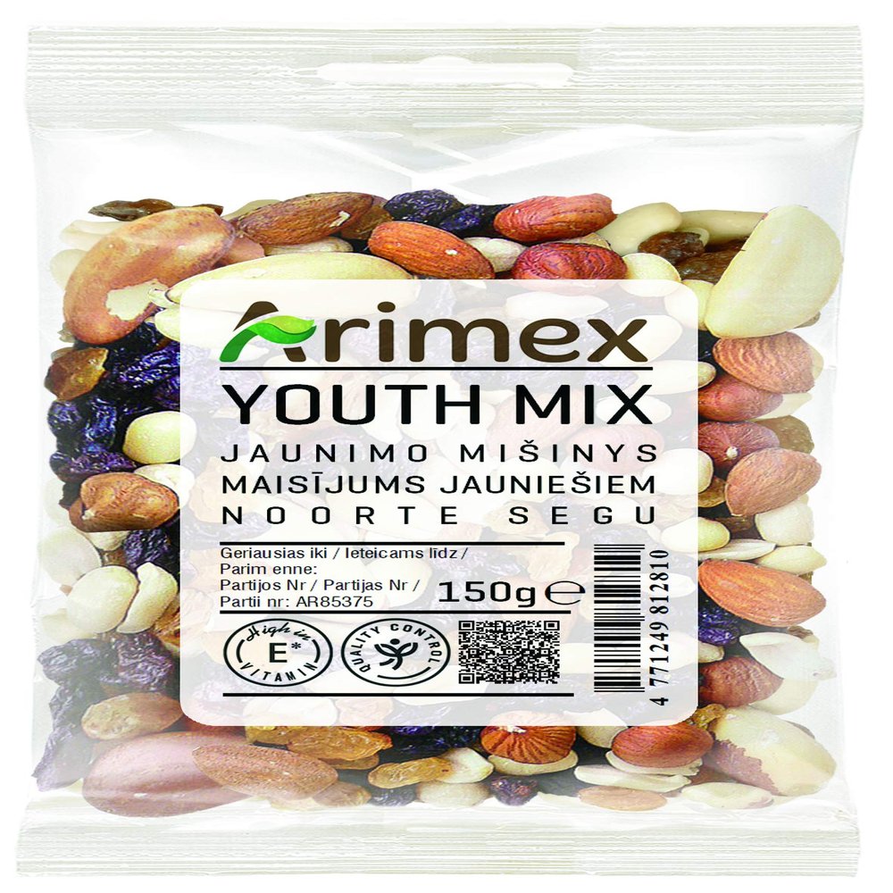 Arimex Youth Nut and Dried Fruit Mix with Peanuts, Almonds, Hazelnuts, Sultana and Golden Raisins, 150 g