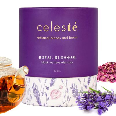 CelesTe Royal Blossom, Lavender Tea Loose Leaf - Premium Blend with Rose Petals | 100% Natural Loose Leaf Black Tea (50 gm) (25 Cups)
