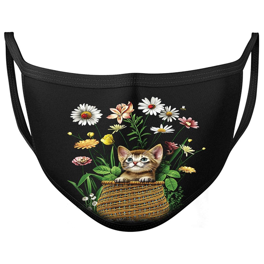 Darkwear Skull Dragon Horse Spiral Punk Tribal Roses Blood rose Face Mask Covering Reusable Washable Fashion Mask (KITTEN IN A BASKET)