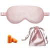 100% Silk Anti Aging Sleep Eye Mask, Soft Eye Blindfold, Sleeping Sleep Mask, Mulberry Silk Eye Mask, Light Blocking Silk Eye Mask, Sleeping Aid, with Bag and Ear Plug (Pink) view 1