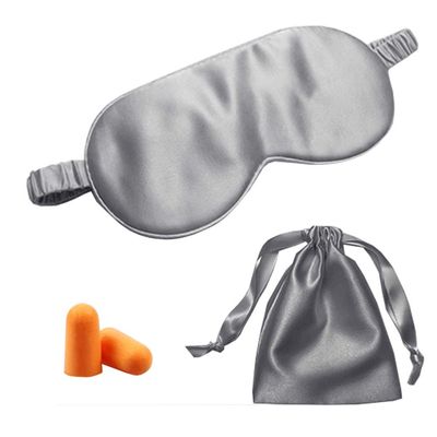100% Silk Anti Aging Sleep Eye Mask, Soft Eye Blindfold, Sleeping Sleep Mask, Mulberry Silk Eye Mask, Light Blocking Silk Eye Mask, Sleeping Aid, with Bag and Ear Plug (Gray)