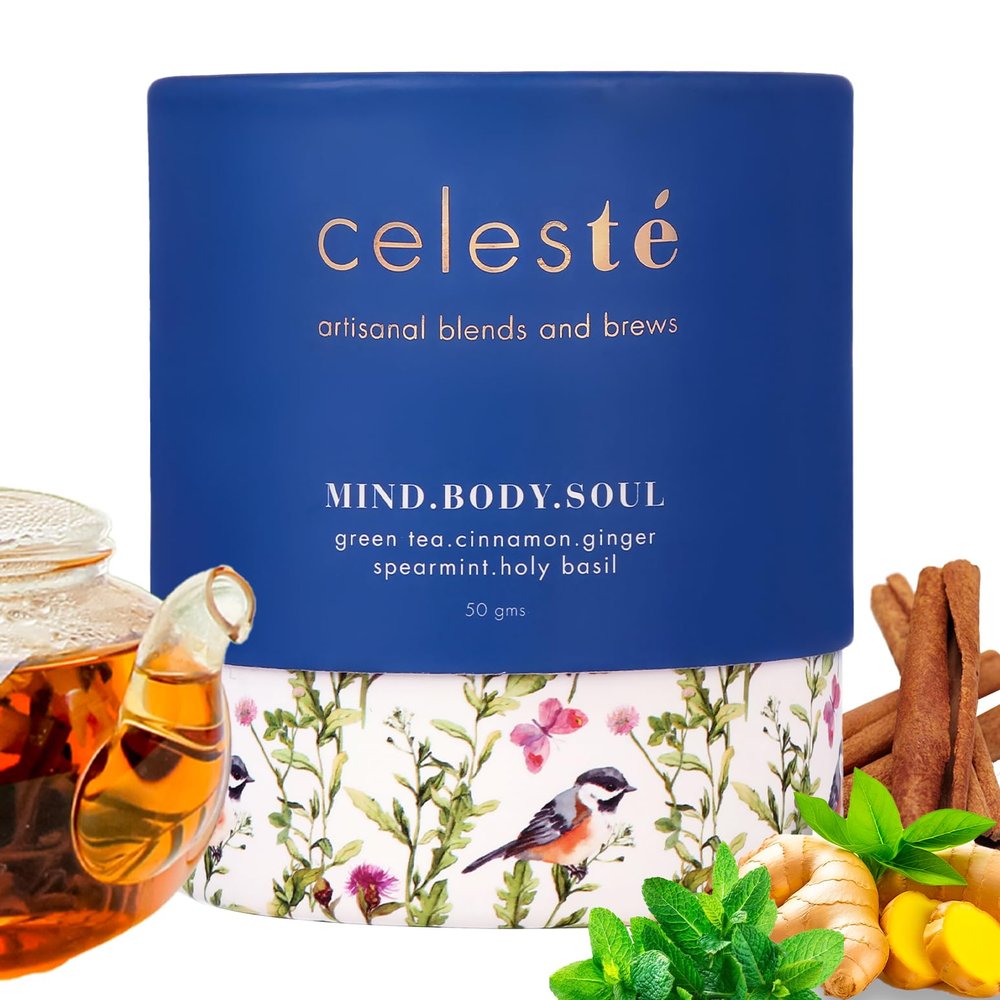 CelesTe Mind Body Soul - Cinnamon Spice Tea - Premium Blend with Ginger, Spearmint, and Holy Basil | 100% Natural Loose Leaf Green Tea (50 gm) (25 Cups)
