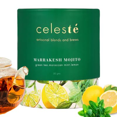 CelesTe Marrakesh Mojito, Moroccan Mint Tea Loose Leaf - Premium Blend with Mint and Lemon | 100% Natural Loose Leaf Green Tea (50 gm) (25 Cups)