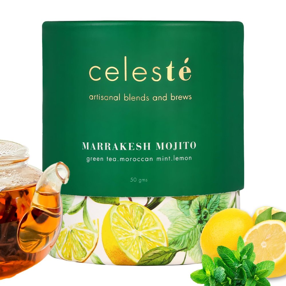 CelesTe Marrakesh Mojito, Moroccan Mint Tea Loose Leaf - Premium Blend with Mint and Lemon | 100% Natural Loose Leaf Green Tea (50 gm) (25 Cups)