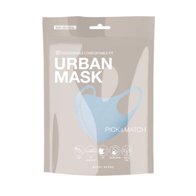 Basic Sense 3D Washable Reusable Thick Reinforced Plain Face Coverings Masks (Sky Blue)