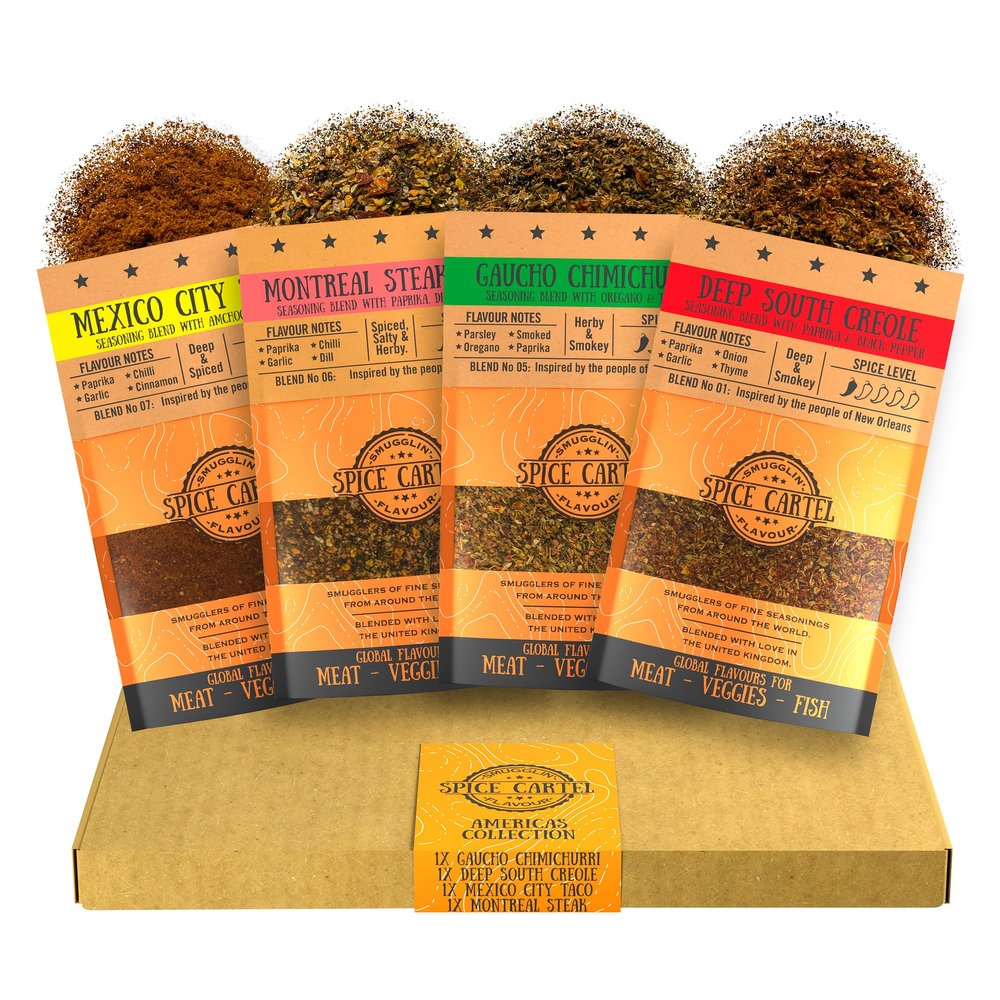Spice Cartel, Americas Gift Box Collection of Artisinal Herb & Spice Blends from North & South America, 4-35g Resealable Pouches