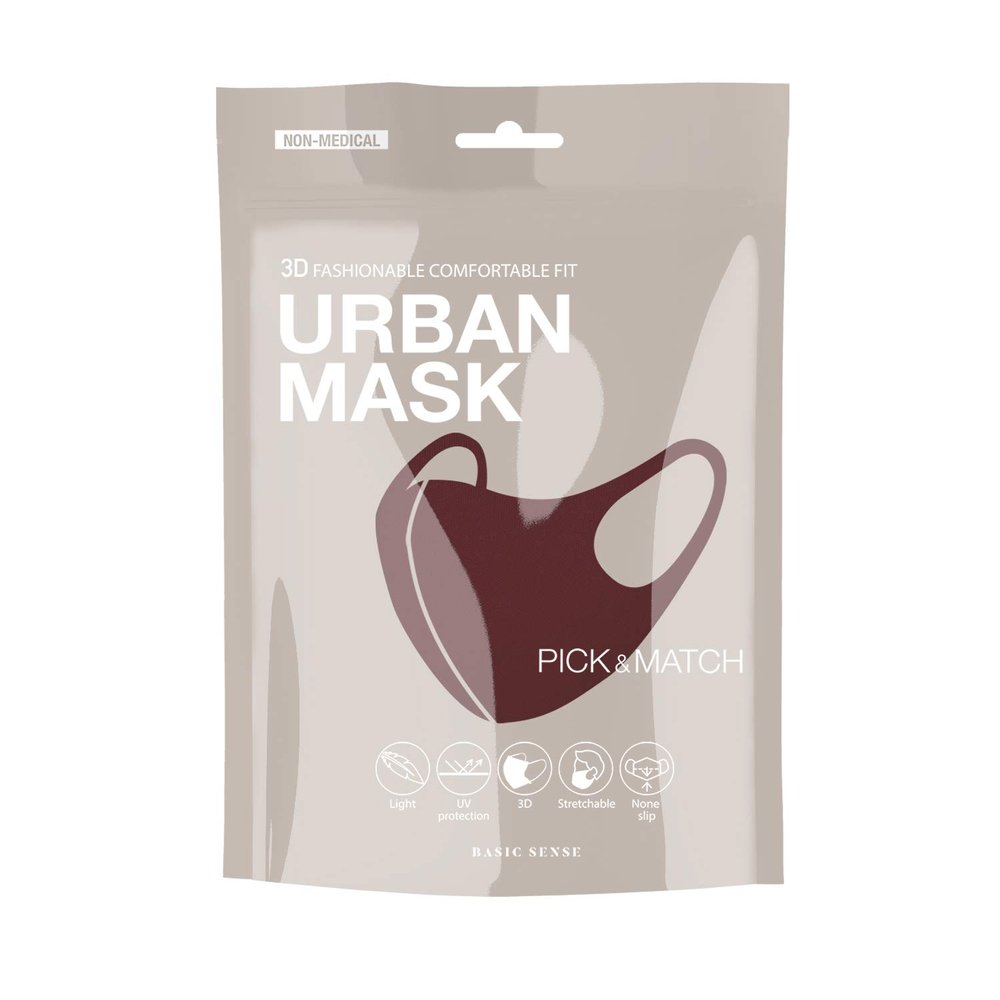 Basic Sense 3D Washable Reusable Thick Reinforced Plain Face Coverings Masks (Burgundy)