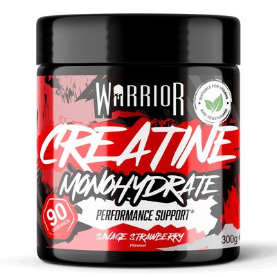 Warrior Creatine Monohydrate Powder 300g (90 Servings)  Pure Micronised Creatine Powder Supplement for Men & Women, Pre & Post Workout Strength, Muscle Growth & Recovery, Vegan  Savage Strawberry