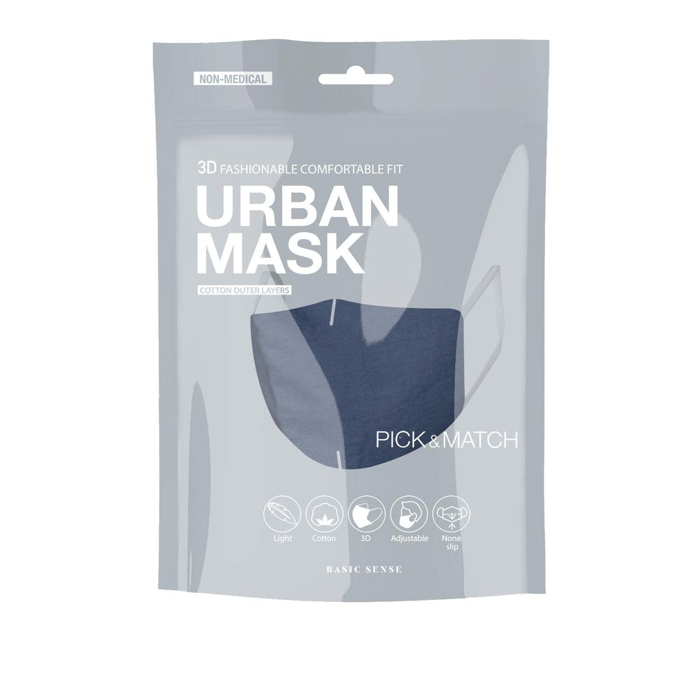 Basic Sense 100% Cotton Washable Reusable Skin Friendly Plain Face Coverings Masks (Navy)