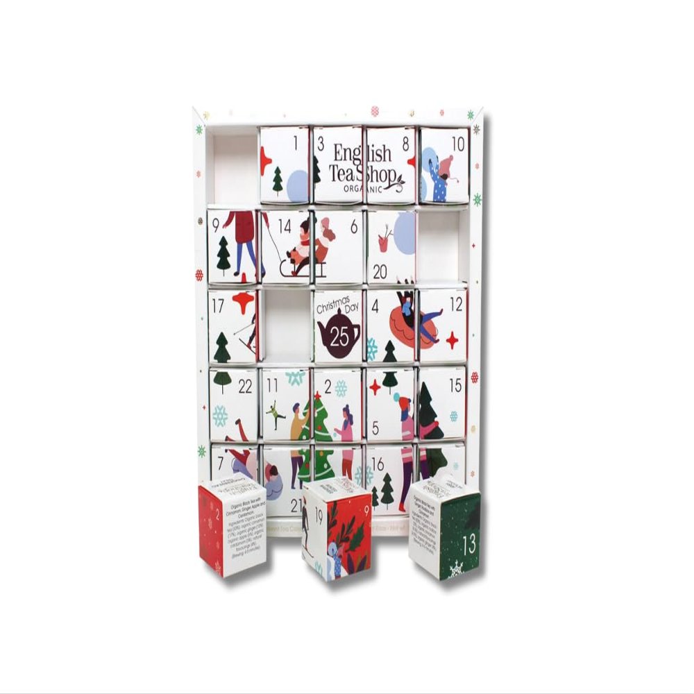 English Tea Shop Organic White Ornaments Advent Calendar Puzzle - 25 Loose Leaf Tea Pyramid Bags - 13 Different Flavours., 50 g