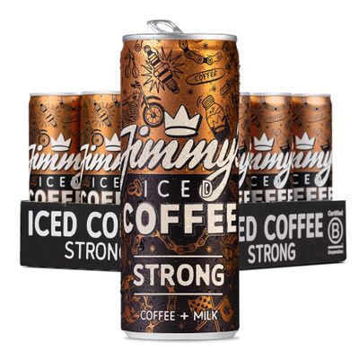 Jimmy's Iced Coffee Strong Slimcan (12 x 250ml) Mutlpack | Extra Shot Strong Espresso Flat White Flavour with Single Origin Rainforest Alliance Arabica Coffee Beans