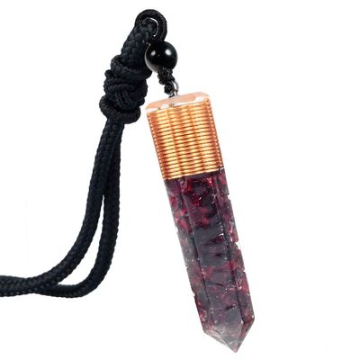 mookaitedecor Garnet Crystal Point Pendent Necklace for Women Men, Resin Healing Crystal Chip Necklace Red Crystal Pendulum Necklace Hexagonal Semi Precious Stone Reiki Chakra Spiritual Gift