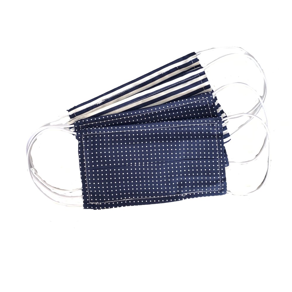 Pack Of Four Navy And White 100% Cotton Face Mask, Pack of facemasks, Reusable facemasks, Washable Facemasks, Patterned facemask