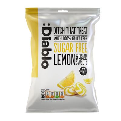 Diablo Sugar-Free Candy - Lemon and Cream Sweets Sweetened with Maltitol, Sugar-Free Treats for All Occasions, Ideal for Gift Boxes, Mothers Day & Fathers Day 75g, Pack of 1