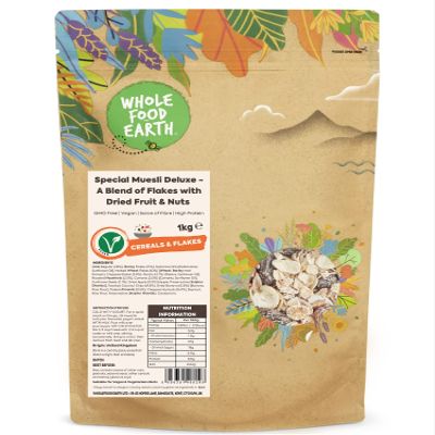 Whole Food Earth - Special Muesli Deluxe - A Blend of Flakes with Dried Fruit and Nuts 1 kg | GMO Free | Sorce of Fibre | High Protein