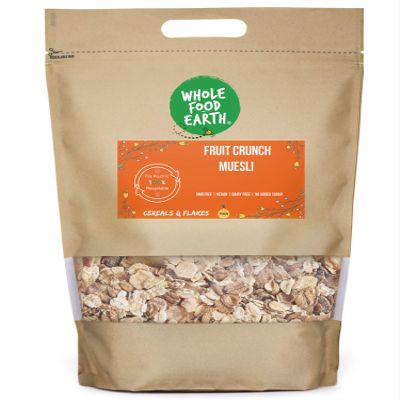 Wholefood Earth Fruit Crunch Muesli - A Blend of Flakes with Dried Fruit and Nuts 1 kg | GMO Free | High Fibre