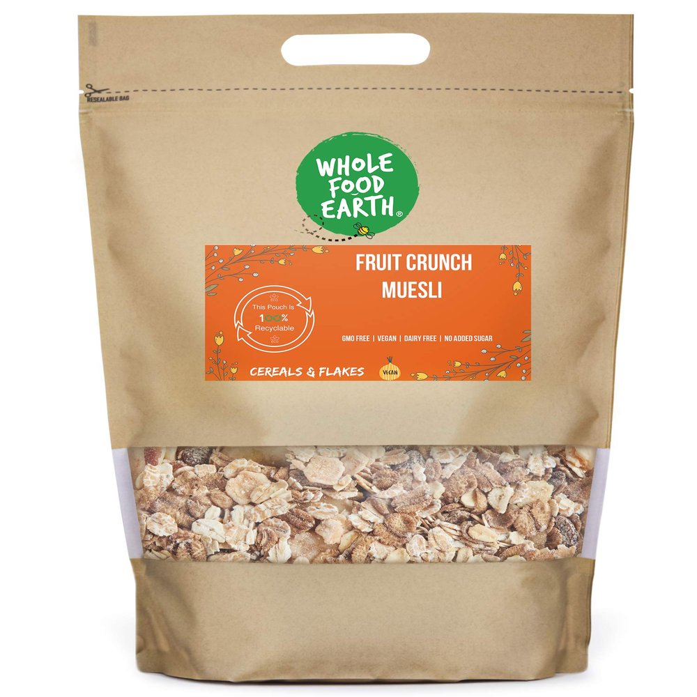 Wholefood Earth Fruit Crunch Muesli - A Blend of Flakes with Dried Fruit and Nuts 1 kg | GMO Free | High Fibre