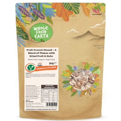 Wholefood Earth Fruit Crunch Muesli - A Blend of Flakes with Dried Fruit and Nuts 2 kg | GMO Free | High Fibre