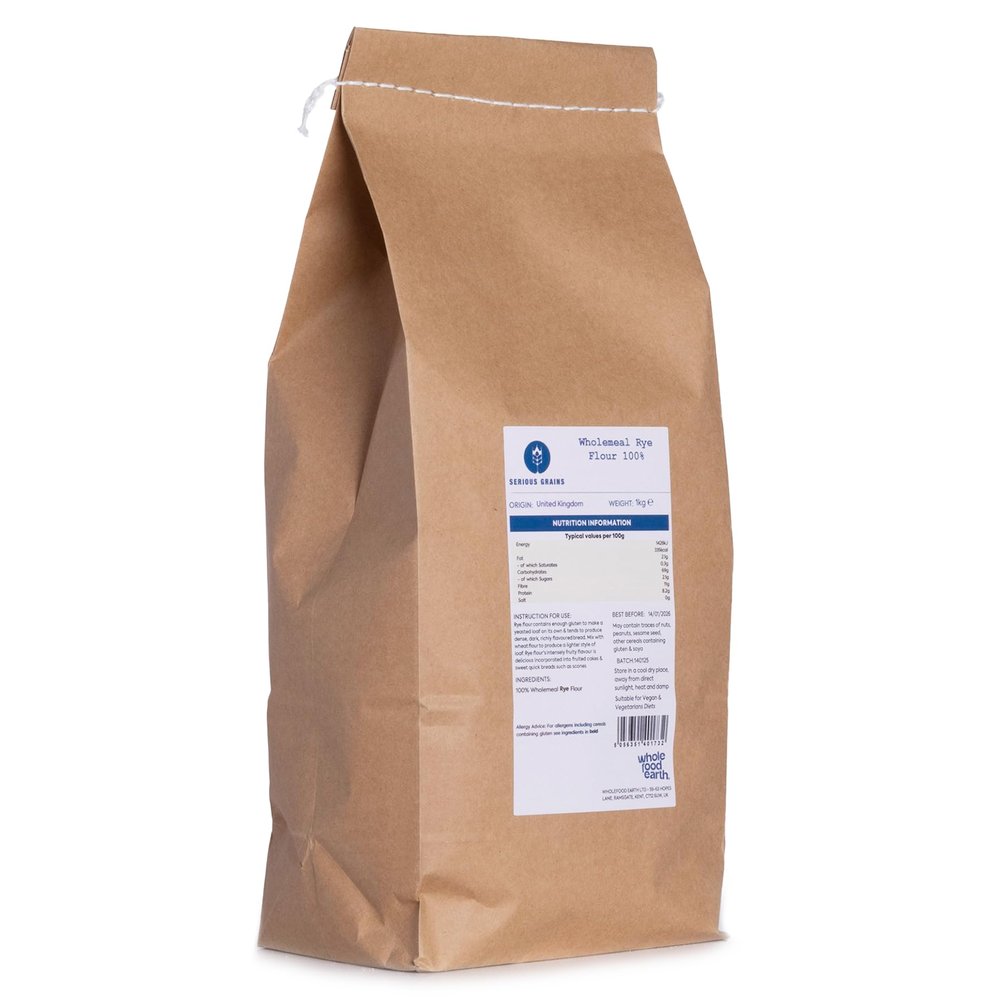 100% Wholemeal Rye Flour (Stoneground) 1kg, High Fibre