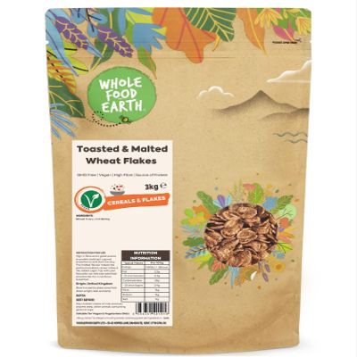 Wholefood Earth Toasted & Malted Wheat Flakes 3kg | GMO Free | Vegan | High Fibre | Source of Protein