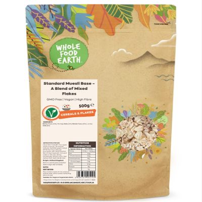 Wholefood Earth Standard Muesli Base - A Blend of Mixed Flakes 500 g | GMO Free | High Fibre
