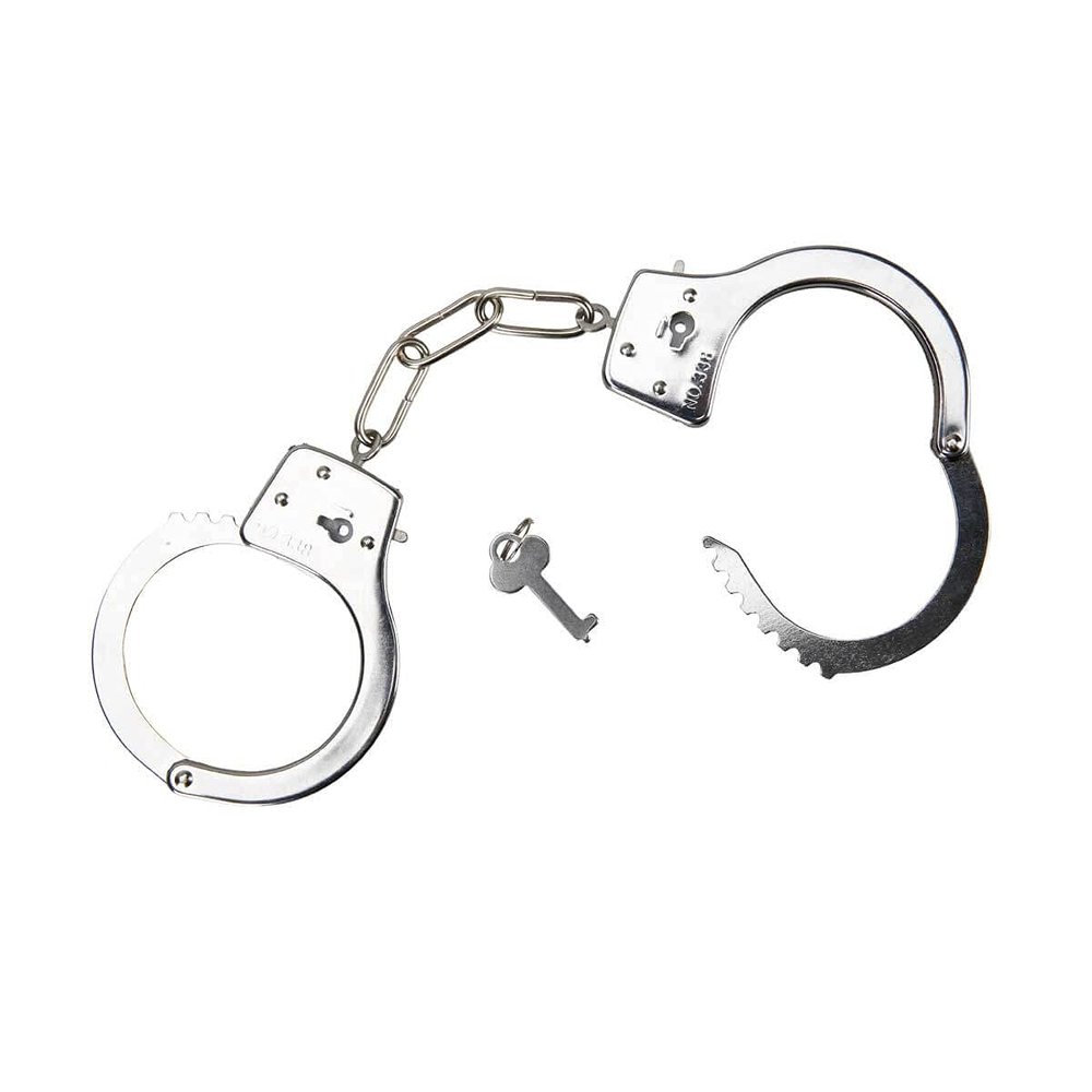 HTI Metal die cast Lock and key Safety release Metal Tuff Handcuff Toy
