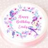 Personalised Enchanted Mermaid Cake Topper - Edible Icing or Wafer - 7.5" Round (Icing) view 1