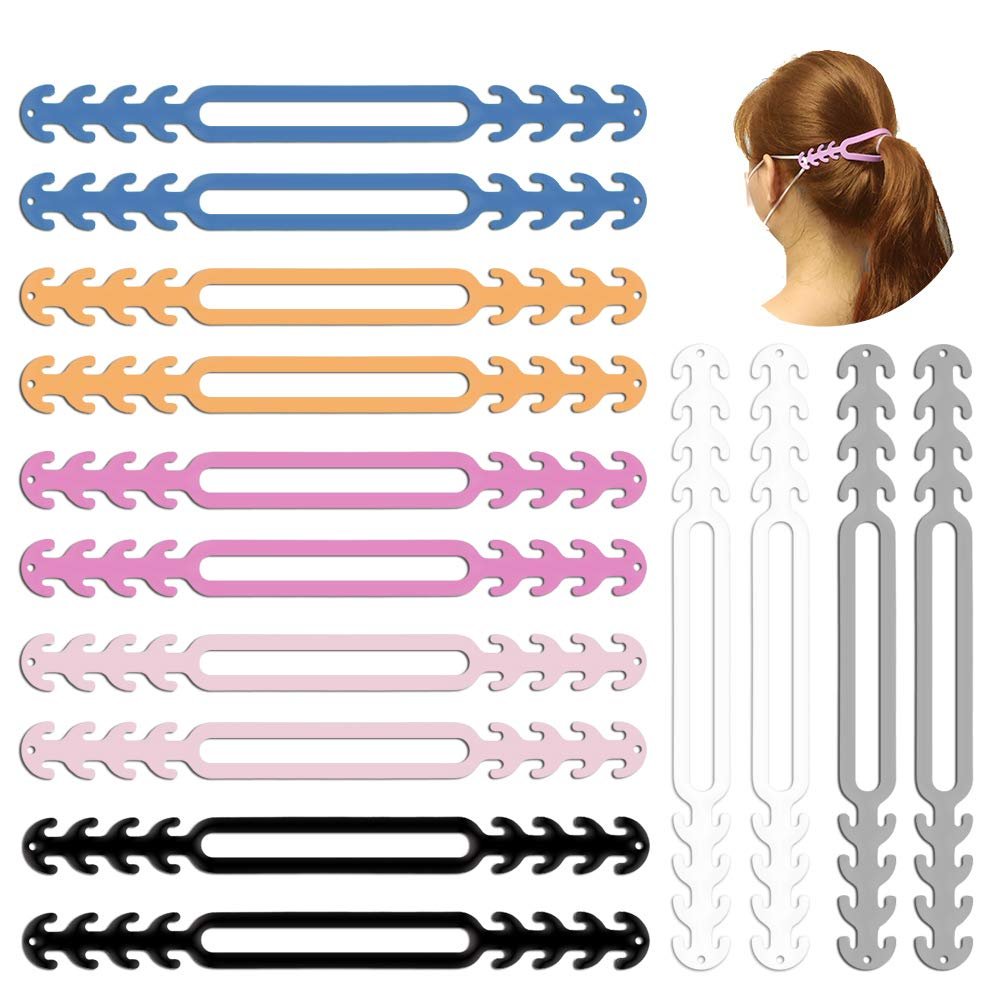 14 PCS Mask Extension Strap Muti-Coloured Face Strap Hook Ponytail Passable Ear Strap Hook Adjustable Anti-Slip Ear Grips Band Extender Ear Protector for Girls,Women, Adults and Children