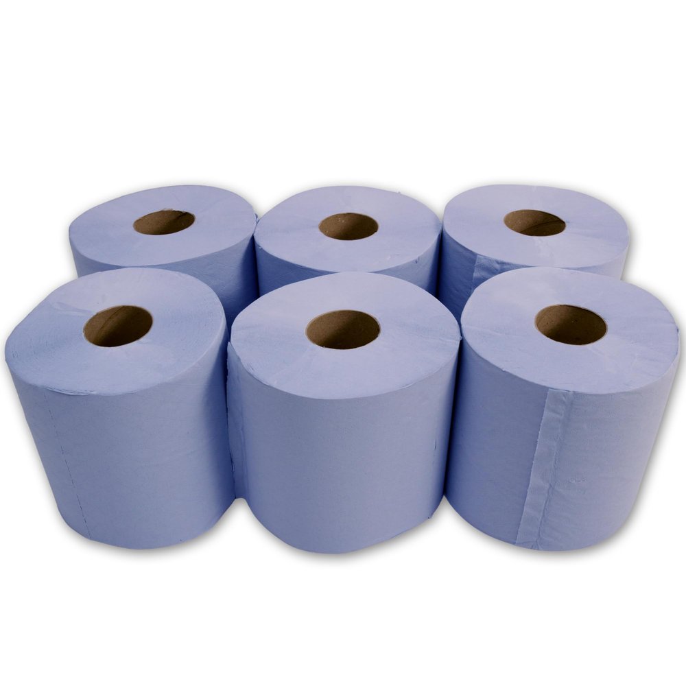 KAPCO 6 Blue Rolls | 2-Ply, Centrefeed, Embossed, Super Absorbent, Recycled Paper Hand Towels | Home, Office, Kitchen, Bathroom, Warehouse & Garage use | Ideal Bulk Buy | Multi-Purpose Use