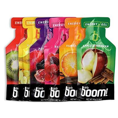 Boom Nutrition - Carb Boom Energy Gel - Fruit-Flavored Energy Gels - Workout Gel - Energy Gel for Cycling - Running Gel - Natural Energy Gel - Variety 6 Flavors (4 Each) - 24 Pack