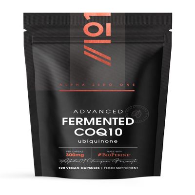 Fermented CoQ10 300mg  120 Vegan Capsules  USP Grade Ubiquinone with BioPerine Enhanced Absorption  Naturally Fermented Co Enzyme Q10  by Alpha01