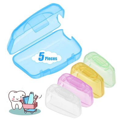5 Pieces Toothbrush Cover, Travel Portable Toothbrush Head Covers Case Holder Clip Blue/Pink/Yellow/Green/Clear Toothbrush Cover Set, Anti-Dust PP Toothbrush Protector Cap for Camping Family School
